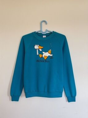 Teal Graphic Crewneck Sweater with 'Another Bill' Design